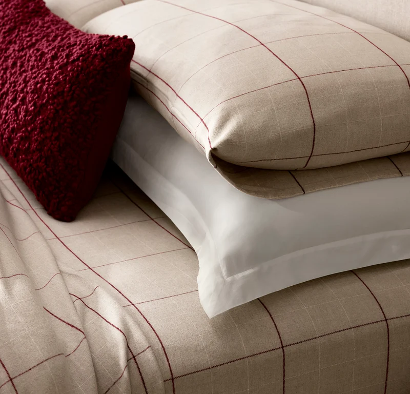 Flannel Pillowcase Set - Heathered Oatmeal/Holly Windowpane