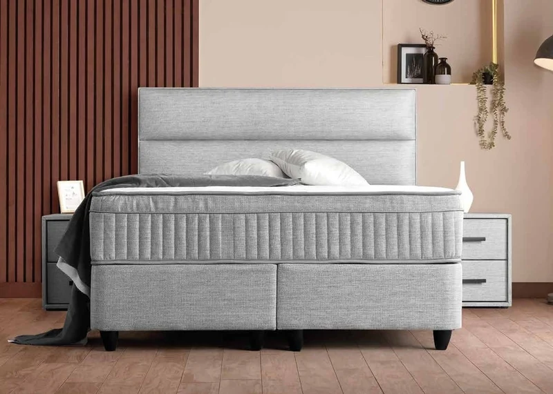 Casa Padrino Luxus Boxspringbett mit glattem Kopfteil Grau 160 x 200 cm - Luxus Schlafzimmer Möbel