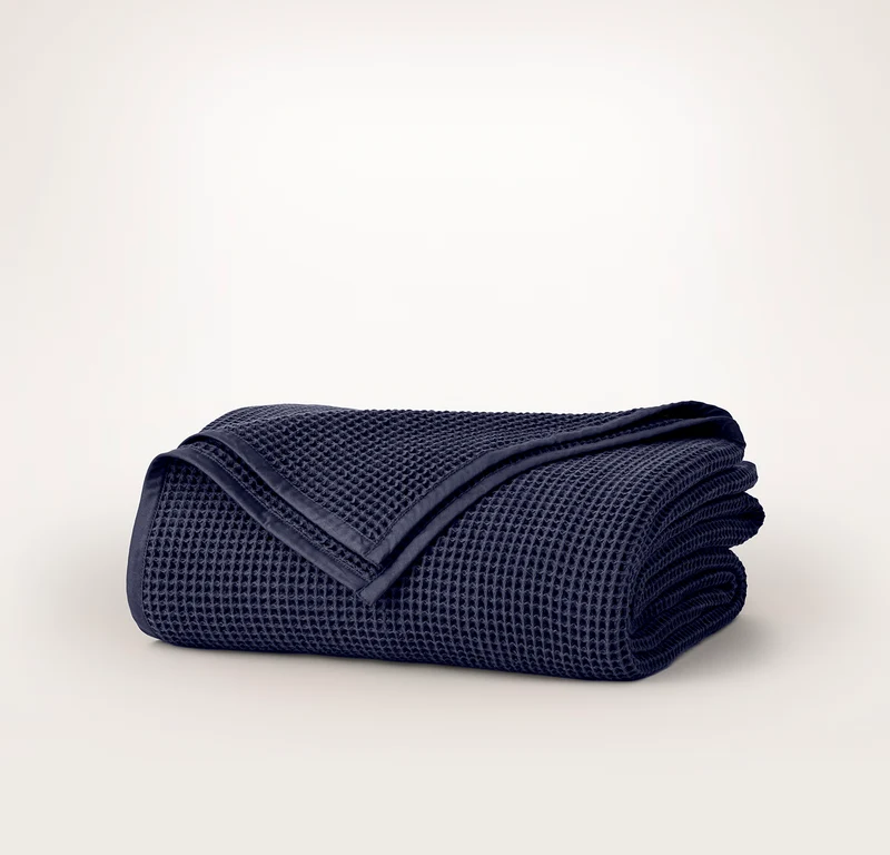 Waffle Bed Blanket - Coastal Navy