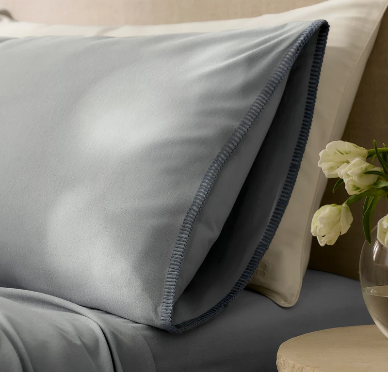 Flannel Pillowcase Set - Shore/Bluestone Whipstitch