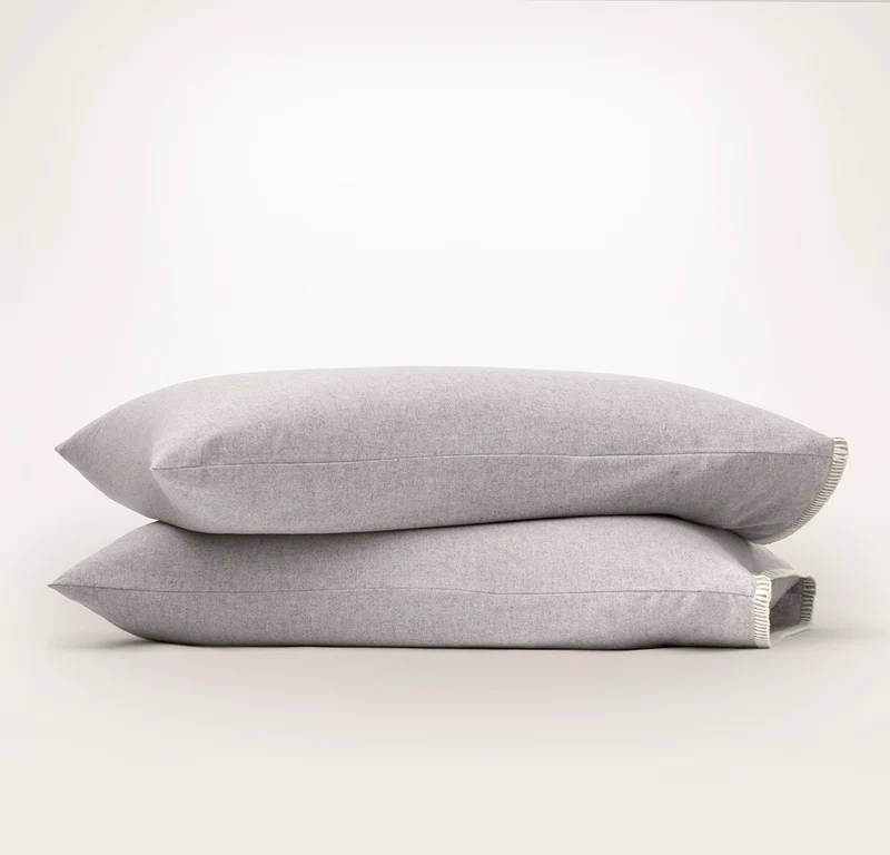 Flannel Pillowcase Set - Heathered Fog/Cream Whipstitch