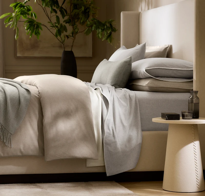 Flannel Pillowcase Set - Heathered Fog/Cream Whipstitch