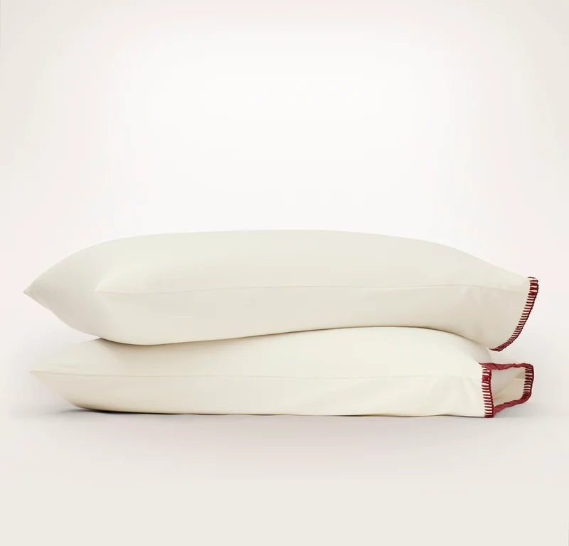 Flannel Pillowcase Set - Cream/Holly Whipstitch