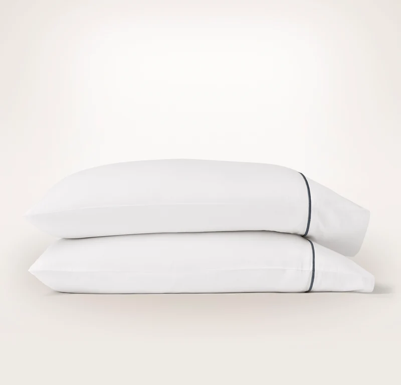 Percale Embellished Pillowcase Set - White/Mineral Embroidered