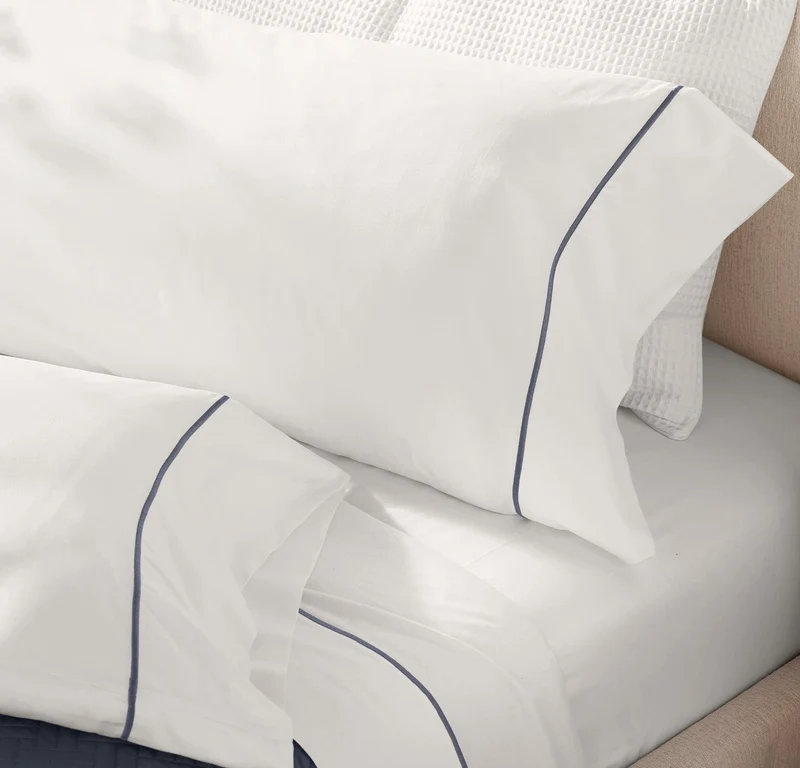 Percale Embellished Pillowcase Set - White/Mineral Embroidered