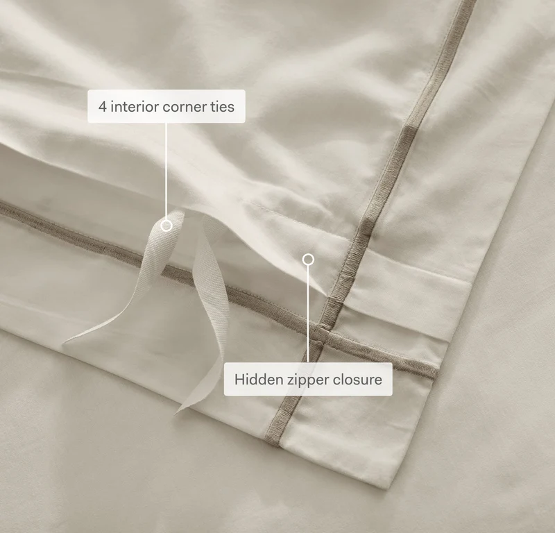 Percale Embellished Duvet Set - White/Mineral Embroidered