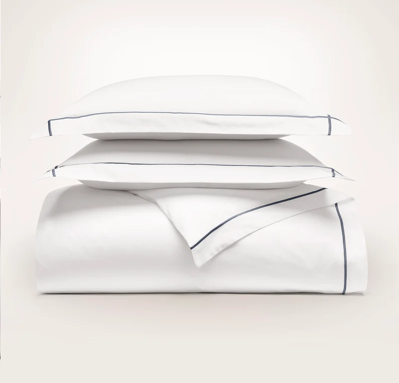 Percale Embellished Duvet Set - White/Mineral Embroidered