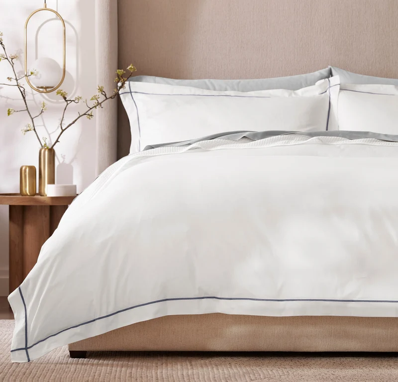 Percale Embellished Duvet Set - White/Mineral Embroidered