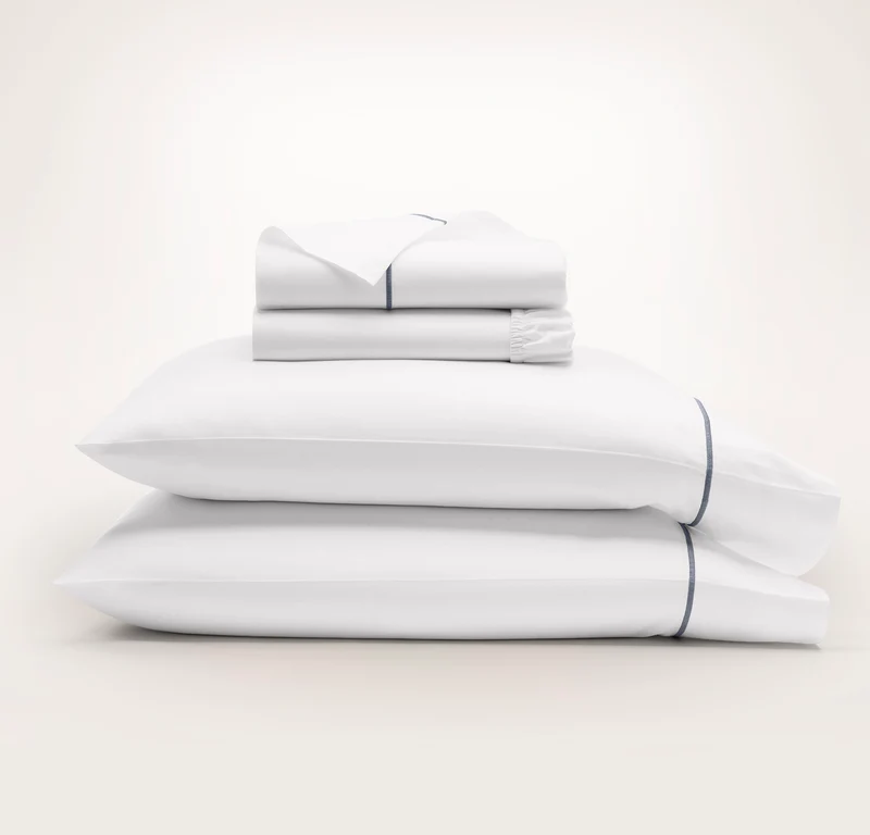 Percale Embellished Sheet Set - White/Mineral Embroidered
