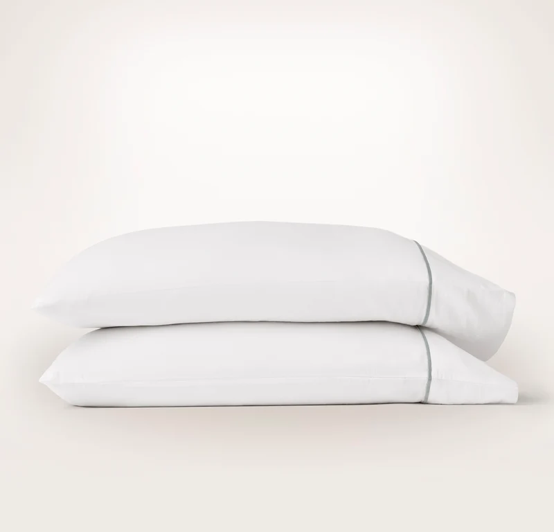 Percale Embellished Pillowcase Set - White/Shore Embroidered