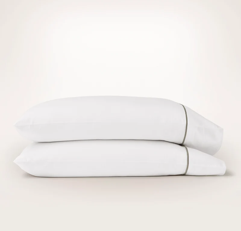 Percale Embellished Pillowcase Set - White/Oak Embroidered