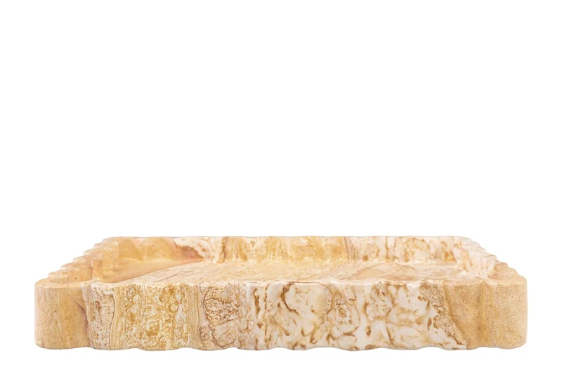 Casa Padrino Luxus Tablett Mehrfarbig 30 x 20 x H. 4 cm - Rechteckiges Tablett Petal aus hochwertigem Sandstein - Luxus Deko Accessoires
