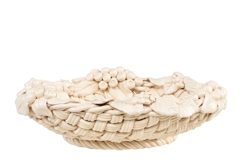 Casa Padrino Luxus Schale Cremeweiß Ø 32 x H. 10 cm - Runde Deko Schale aus hochwertiger Keramik - Luxus Deko Accessoires