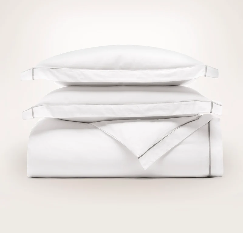 Percale Embellished Duvet Set - White/Oak Embroidered