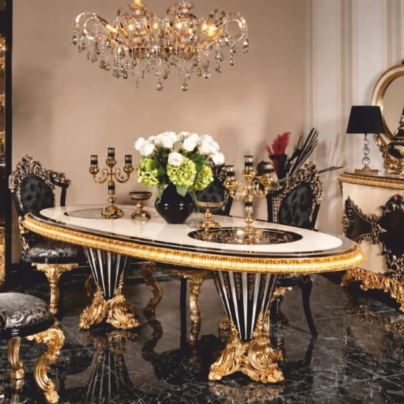 Casa Padrino Luxus Barock Esstisch Weiß / Schwarz / Gold 280 cm - Ovaler Esszimmertisch mit Glasplatten - Barock Esszimmer Möbel