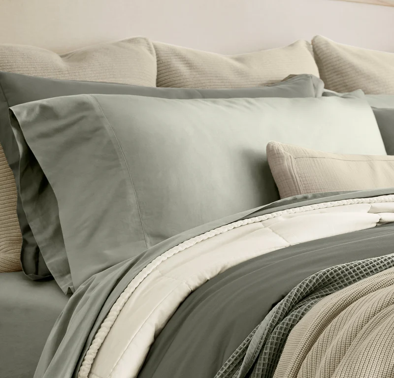 Percale Hemmed Pillowcase Set - Sageleaf (Personalized)