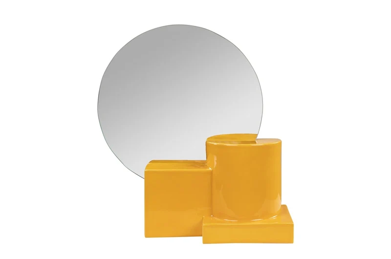 Casa Padrino Luxus Wandspiegel Gelb 35,5 x 12,5 x H. 38,5 cm - Kleiner Tisch- und Wandspiegel mit Steingut Rahmen im Poppy Yellow Finish - Luxus Deko Accessoires