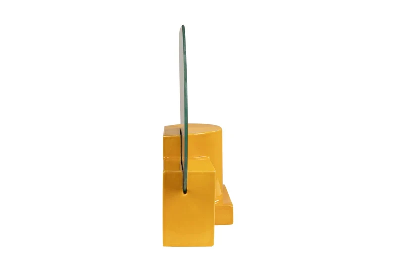 Casa Padrino Luxus Wandspiegel Gelb 35,5 x 12,5 x H. 38,5 cm - Kleiner Tisch- und Wandspiegel mit Steingut Rahmen im Poppy Yellow Finish - Luxus Deko Accessoires