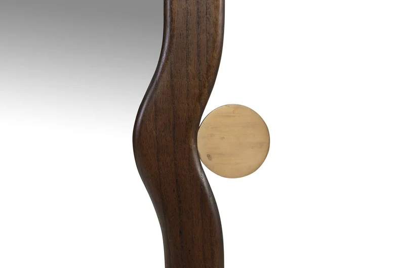 Casa Padrino Luxus Wandspiegel Braun / Gold 73,5 x 3 x H. 105 cm - Großer Wandspiegel Touma XL mit Rahmen aus Mindi-Holz und Messing - Luxus Deko Accessoires