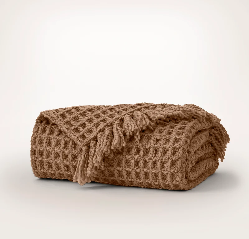 Grand Waffle Merino Wool Throw Blanket - Deep Camel