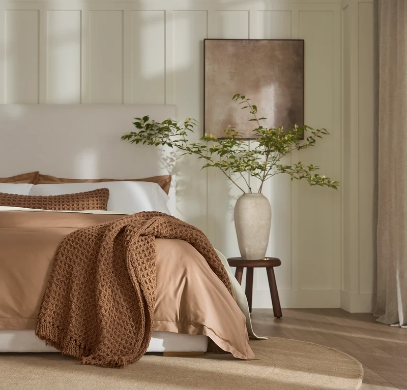 Grand Waffle Merino Wool Throw Blanket - Deep Camel