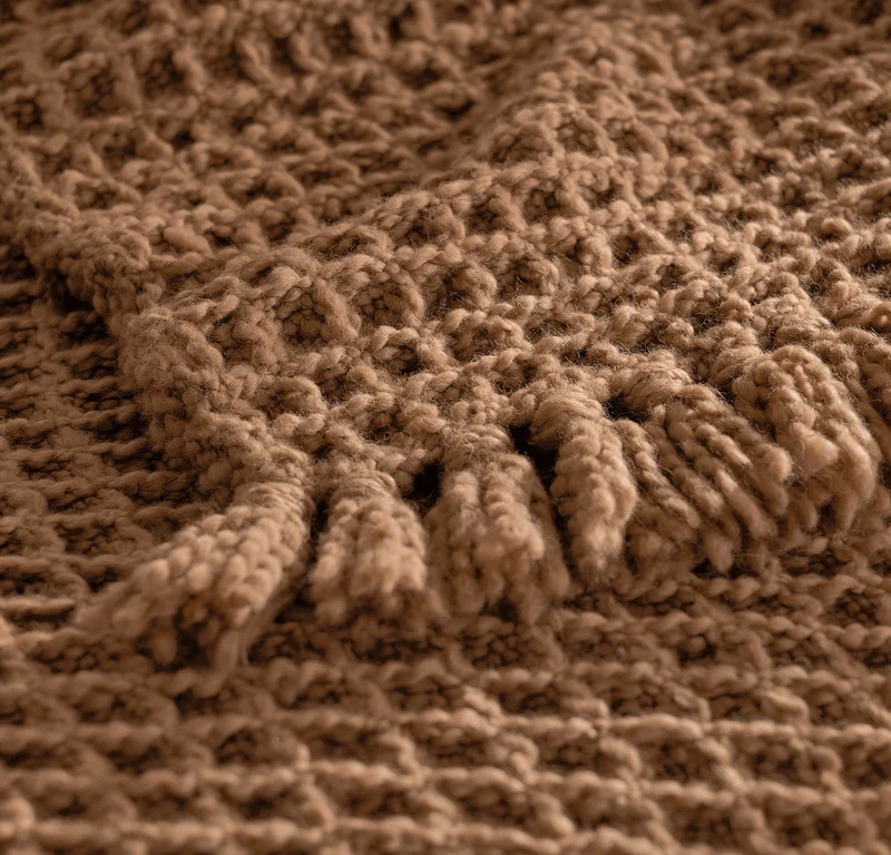 Grand Waffle Merino Wool Throw Blanket - Deep Camel