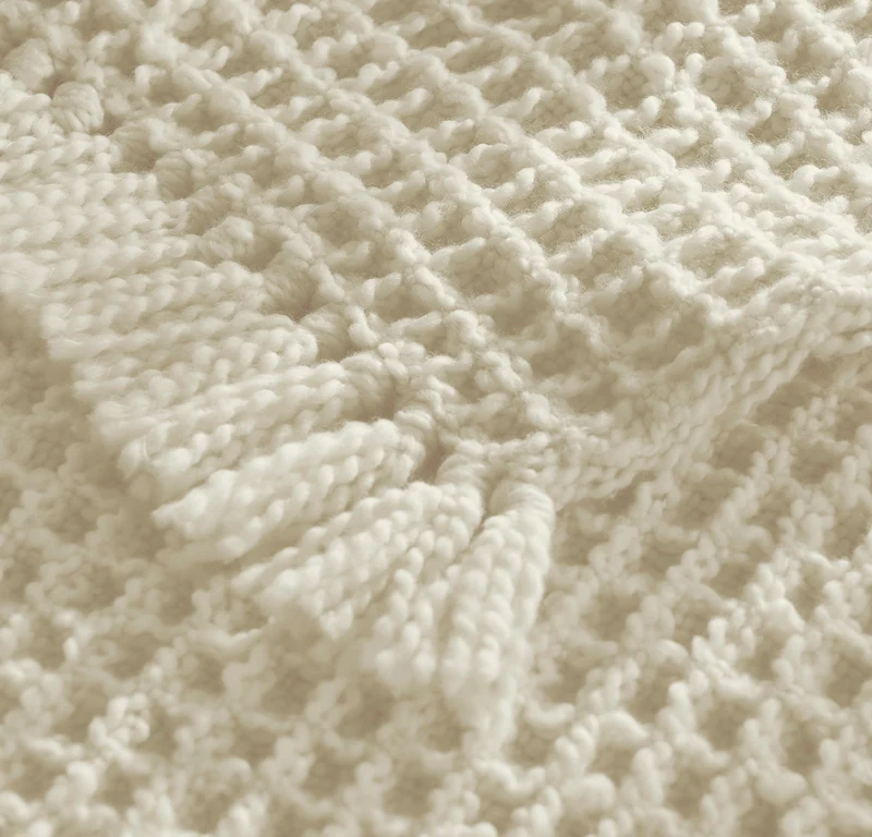 Grand Waffle Merino Wool Throw Blanket - Cream
