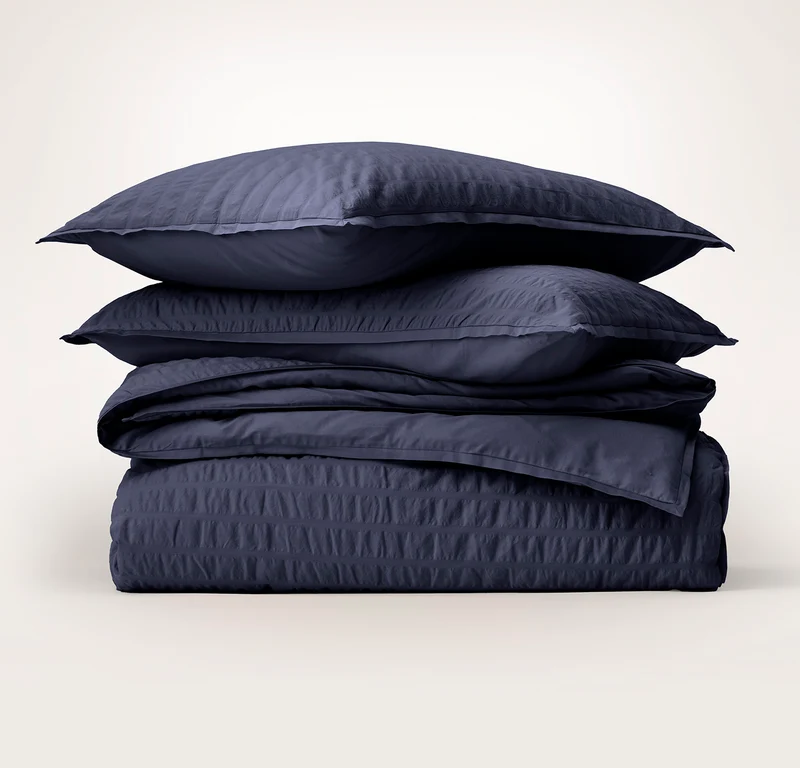 Relaxed Seersucker Duvet Set - Coastal Navy