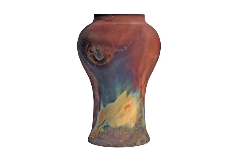 Casa Padrino Luxus Vase Kupferfarben Ø 22 x H. 34 cm - Deko Vase aus Steingut mit matter kupferfarbener Oberfläche im Raku-Stil - Luxus Deko Accessoires