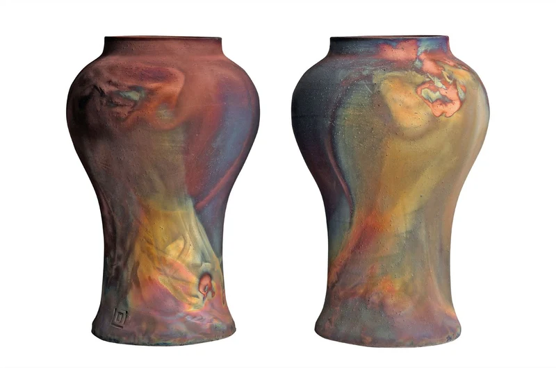 Casa Padrino Luxus Vase Kupferfarben Ø 22 x H. 34 cm - Deko Vase aus Steingut mit matter kupferfarbener Oberfläche im Raku-Stil - Luxus Deko Accessoires