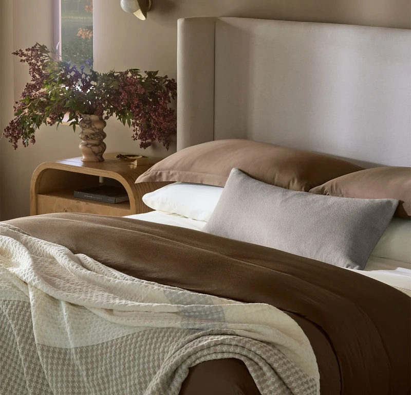 Percale Hemmed Duvet Set - Walnut
