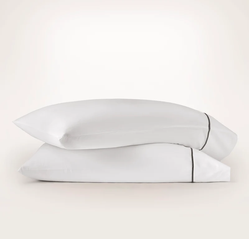 Signature Embellished Pillowcase Set - White/Deep Walnut Embroidered