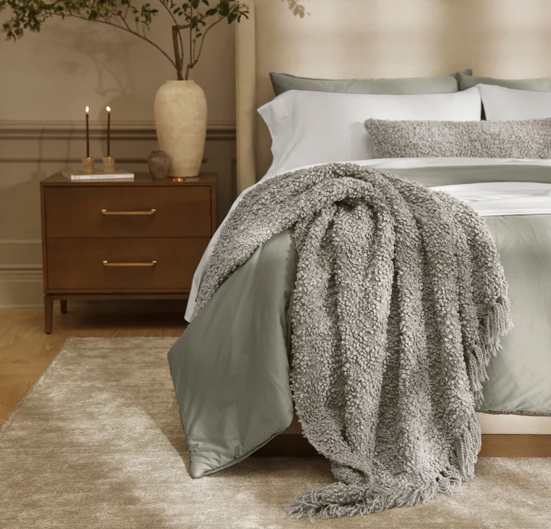 Cozy Boucle Throw Blanket - Heathered Pewter