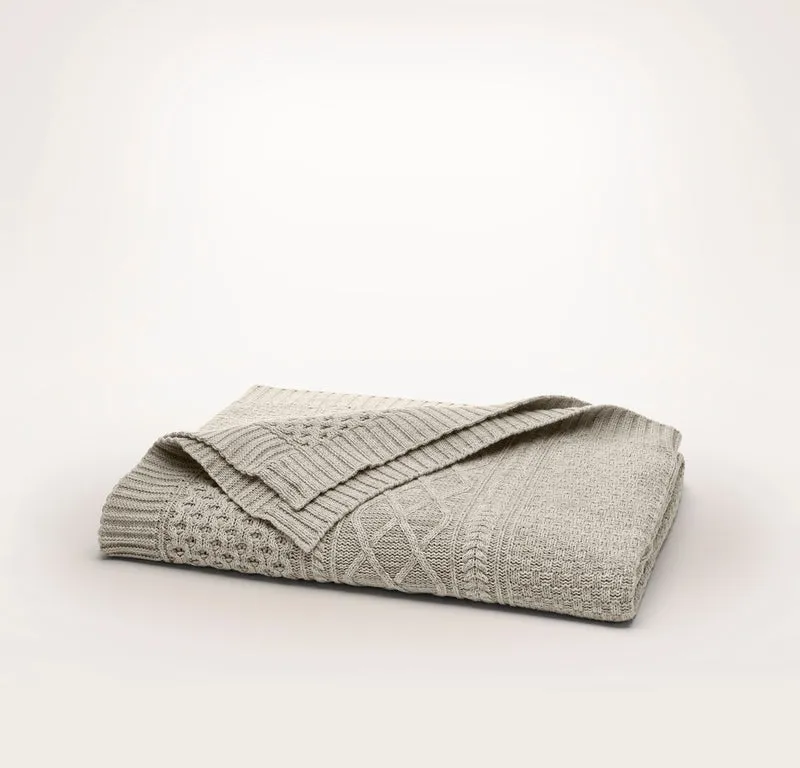 Aran Knit Throw Blanket - Heathered Oatmeal