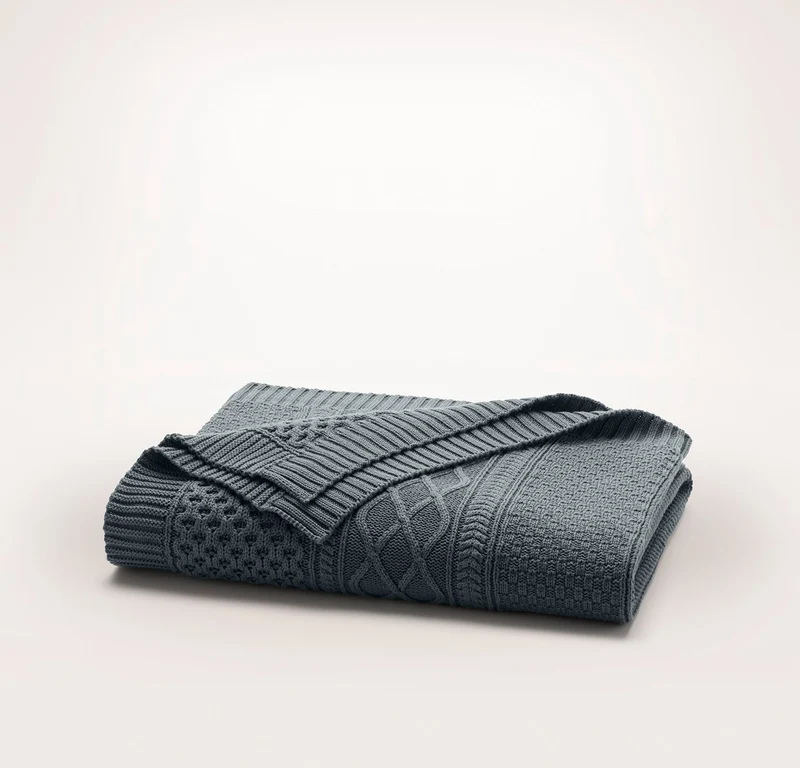 Aran Knit Throw Blanket - Deep Bluestone