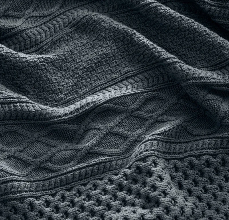 Aran Knit Throw Blanket - Deep Bluestone