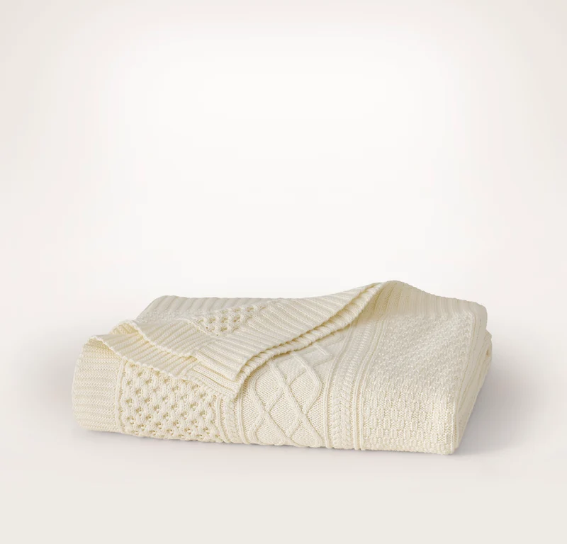 Aran Knit Throw Blanket - Cream
