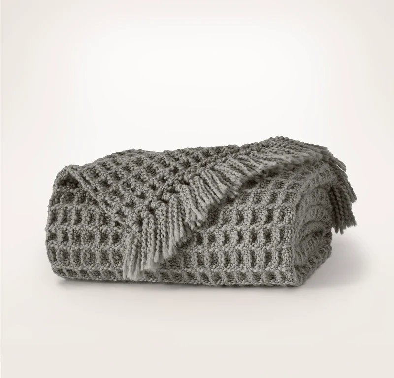 Grand Waffle Merino Wool Throw Blanket - Stone