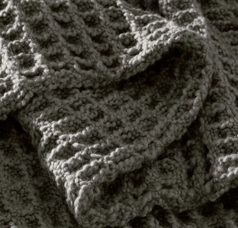 Grand Waffle Merino Wool Throw Blanket - Stone