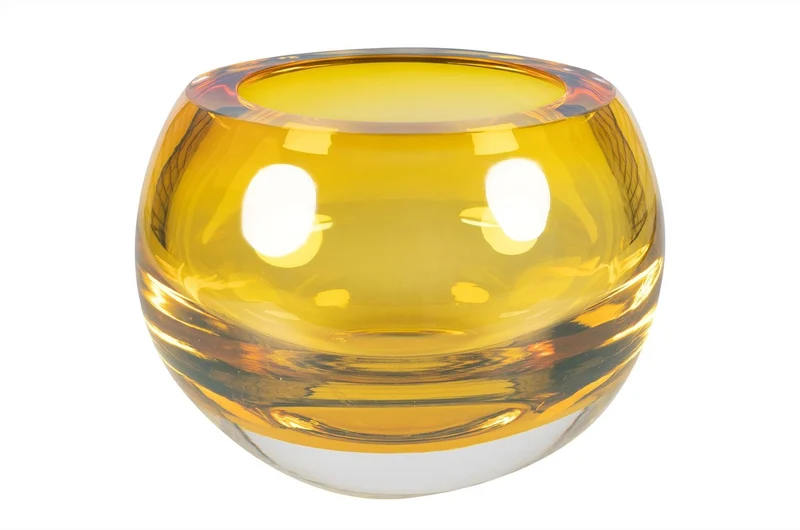 Casa Padrino Luxus Schale Bernsteinfarben Ø 15,5 x H. 19,5 cm - Hohe Schale aus massivem Kristallglas - Luxus Deko Accessoires