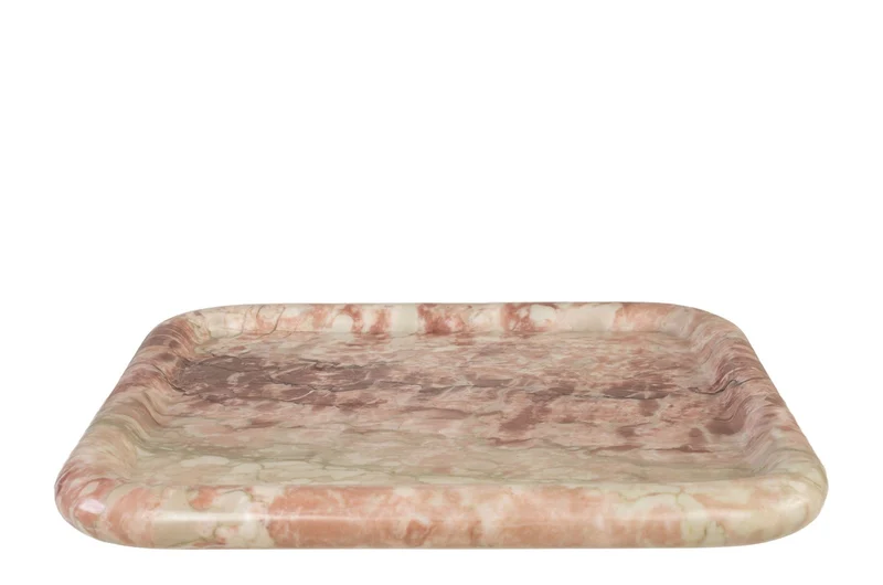 Casa Padrino Luxus Marmor Tablett Rosa 40 x 40 x H. 3,5 cm - Quadratisches Tablett mit flach erhöhtem Rand aus hochwertigem Rosalia Pink Marmor - Luxus Deko Accessoires