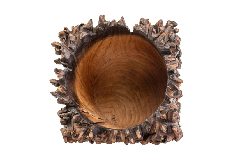 Casa Padrino Luxus Vase Naturfarben 30 x 30 x H. 40 cm - Massive Vase Sui aus hochwertigem Teakholz - Luxus Deko Accessoires