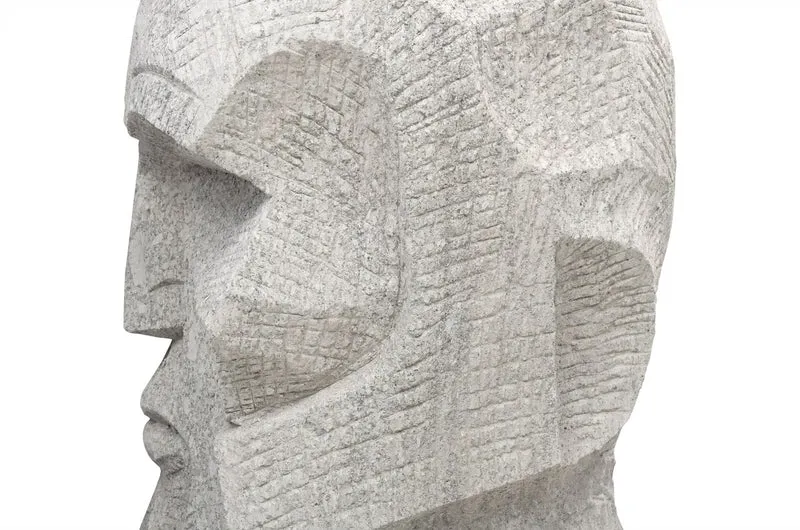 Casa Padrino Luxus Deko Skulptur Kopf Sandfarben 39 x 39 x H. 63 cm - Monumentaler Kopf aus massivem Sandstein - Luxus Deko Accessoires