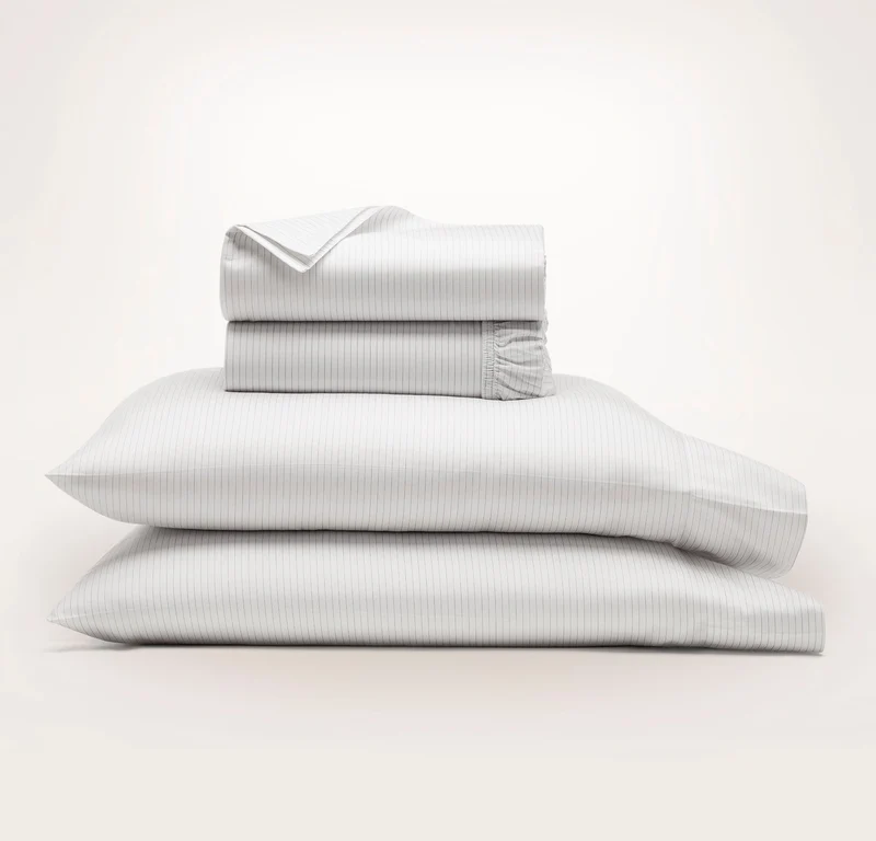 Signature Hemmed Sheet Set - White/Mineral Delicate Stripe