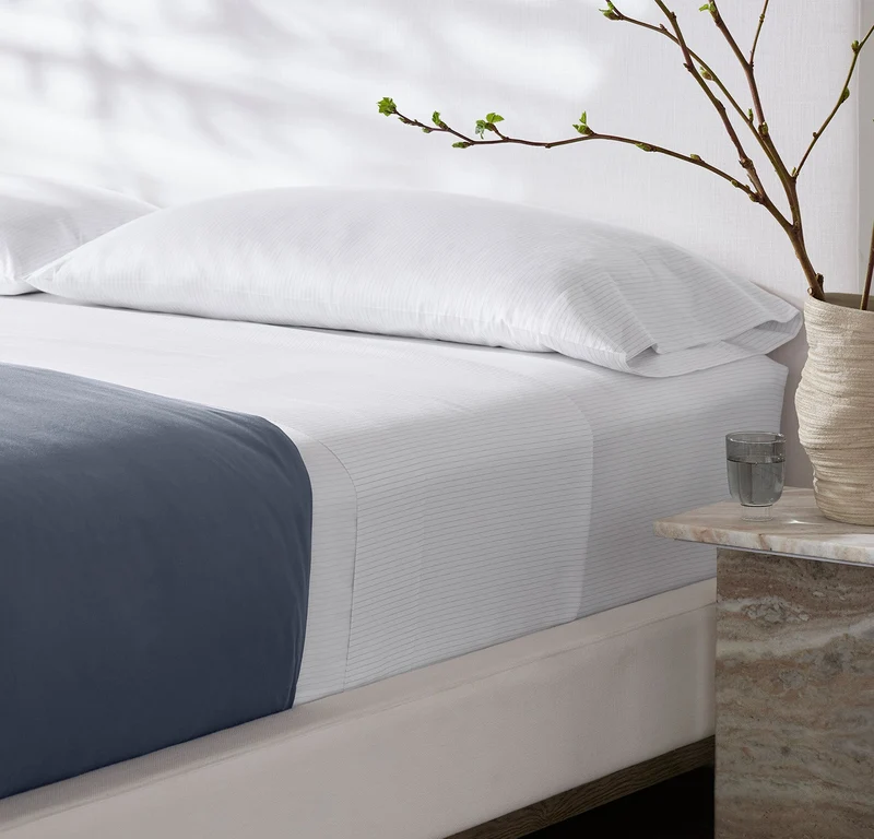 Signature Hemmed Sheet Set - White/Mineral Delicate Stripe