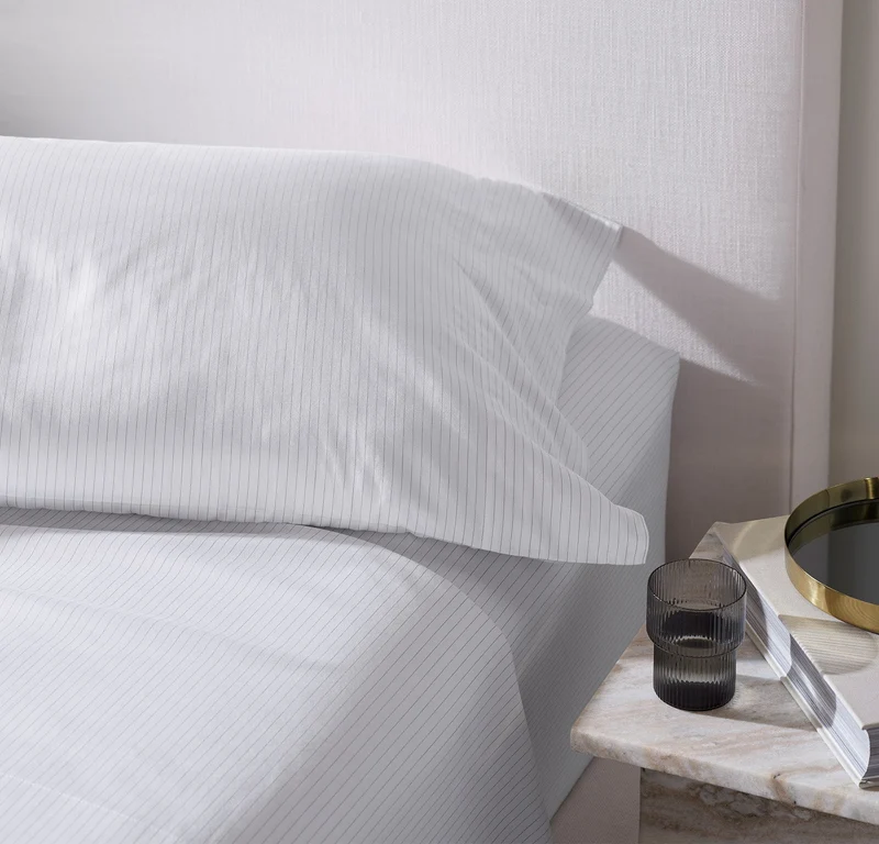 Signature Hemmed Sheet Set - White/Mineral Delicate Stripe