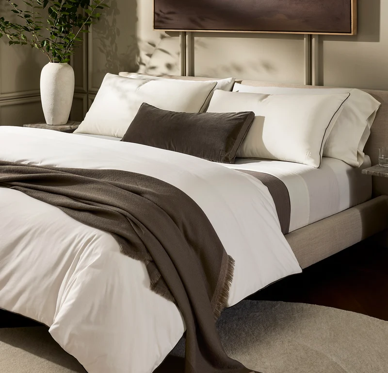 Signature Embellished Duvet Set - Cream/Deep Walnut Piped Edge