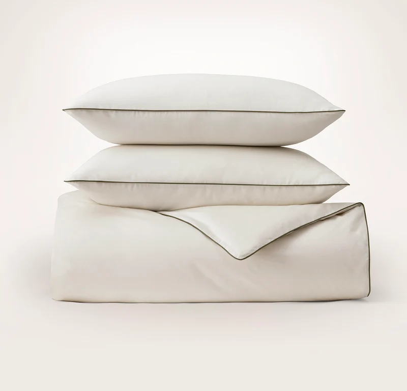 Percale Embellished Duvet Set - Cream/Deep Walnut Piped Edge