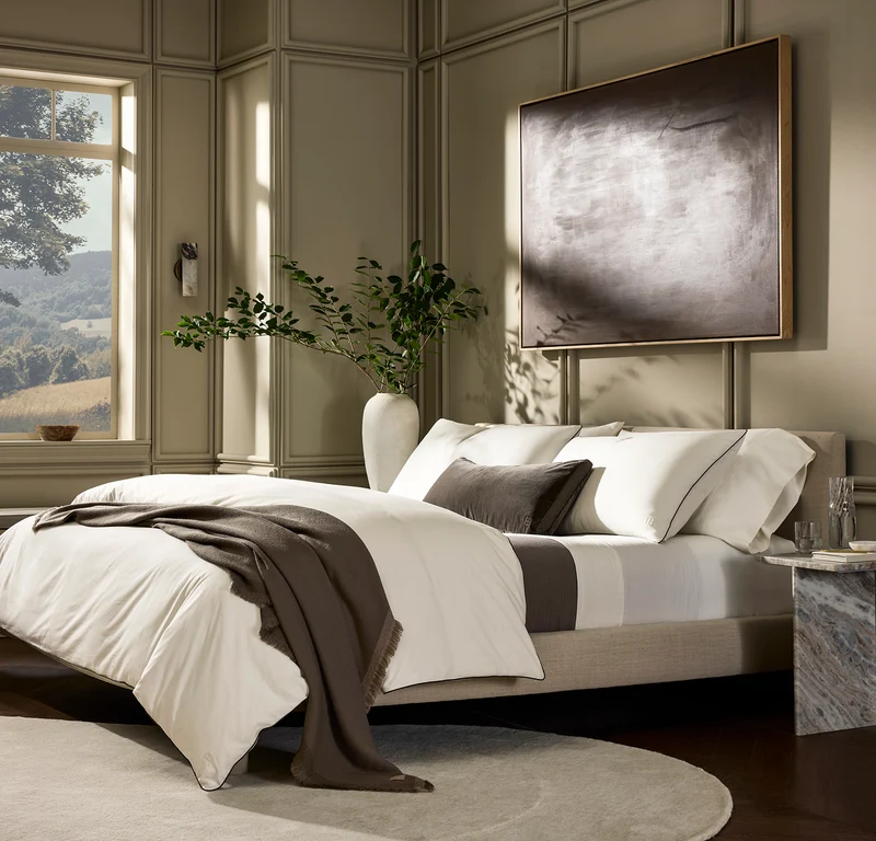 Percale Embellished Duvet Set - Cream/Deep Walnut Piped Edge