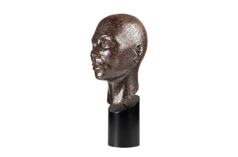 Casa Padrino Luxus Deko Skulptur Muschelform Bronze / Schwarz 15,5 x 20 x H. 41 cm - Geschwungene Skulptur in Bronze-Optik auf schwarzem Sockel - Luxus Deko Accessoires